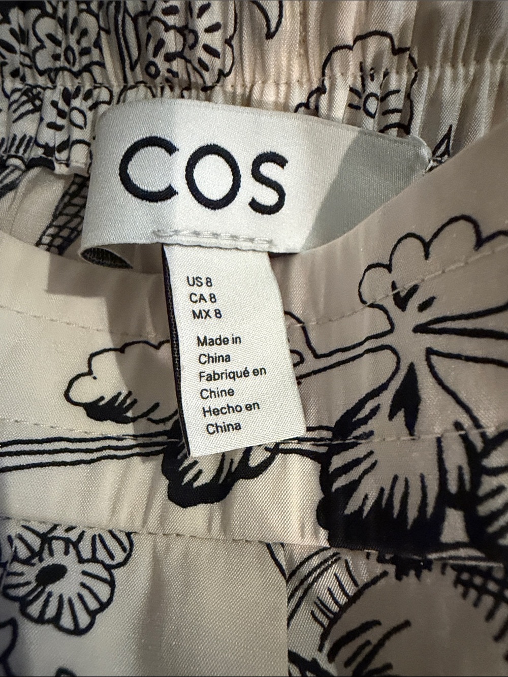 COS Cream Wide-Leg Pants with Black Botanical Print - Picture 4 of 6